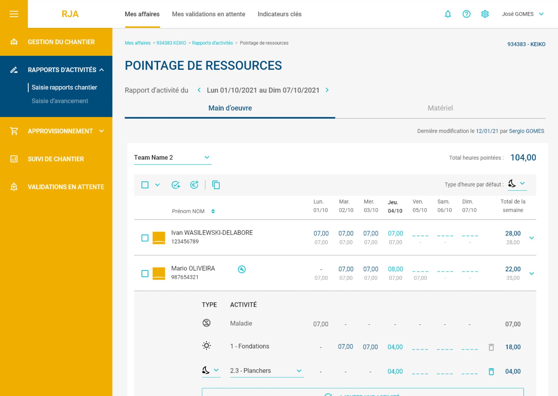 Resource time tracking screen