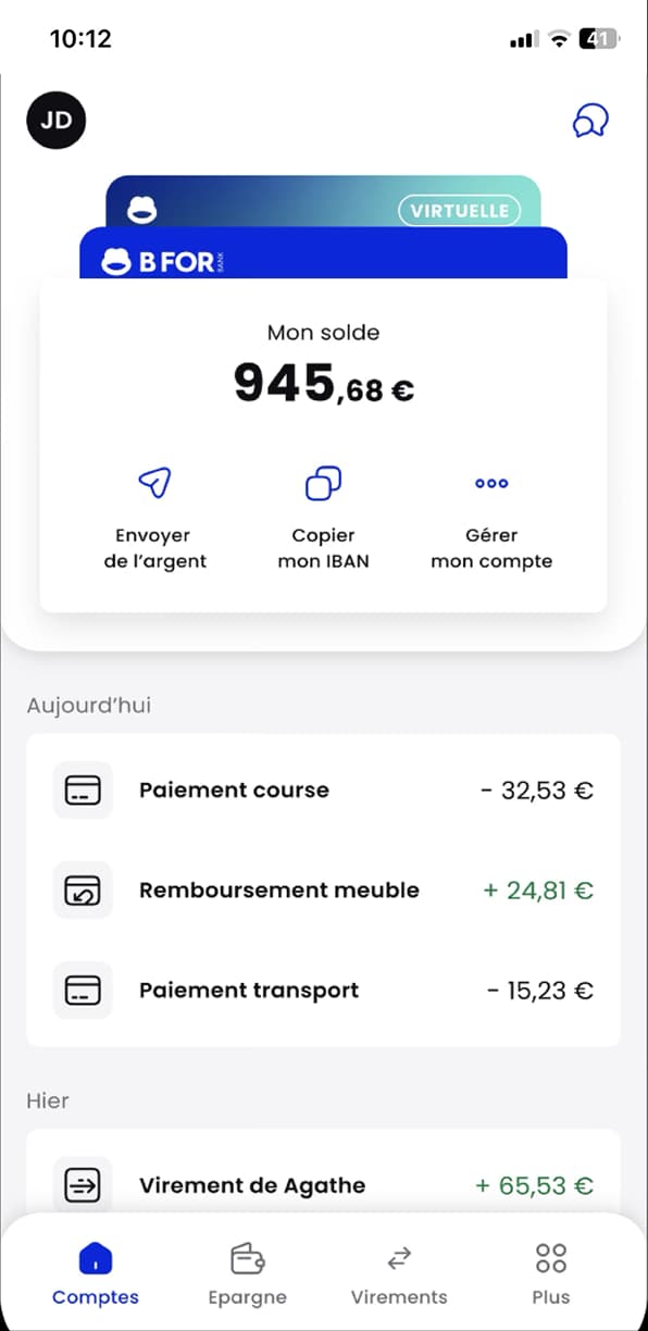BforBank app screen