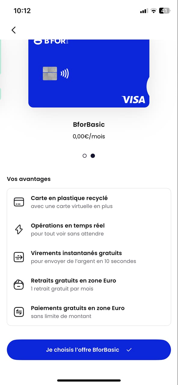BforBank app screen