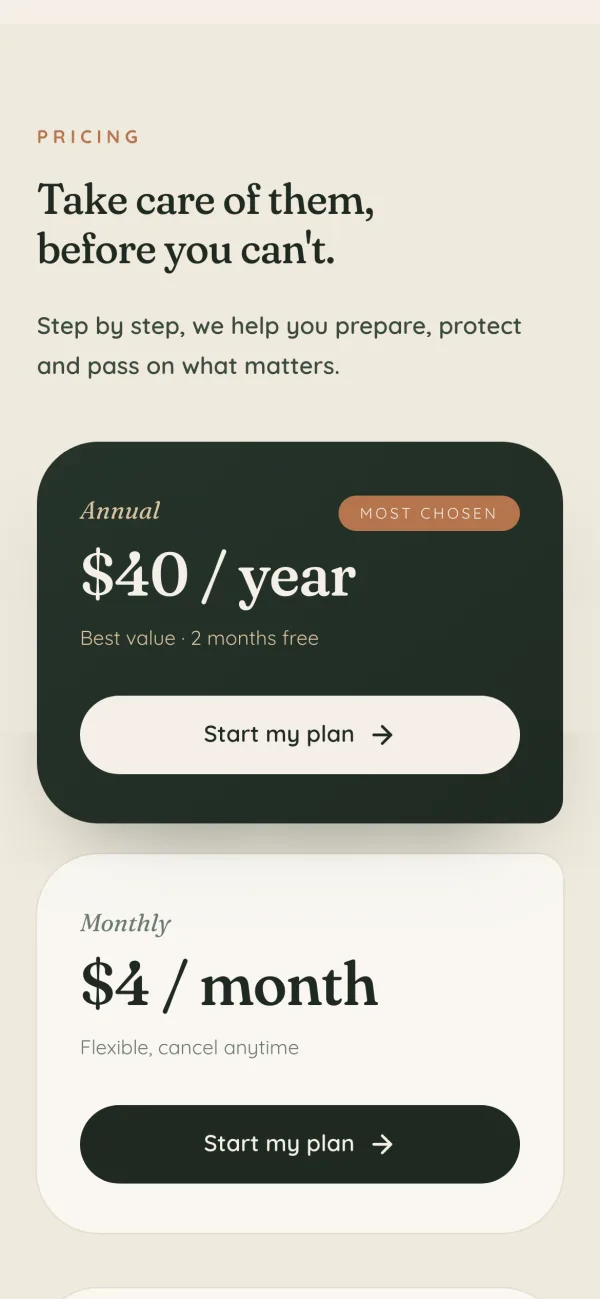 Variant A, pricing section