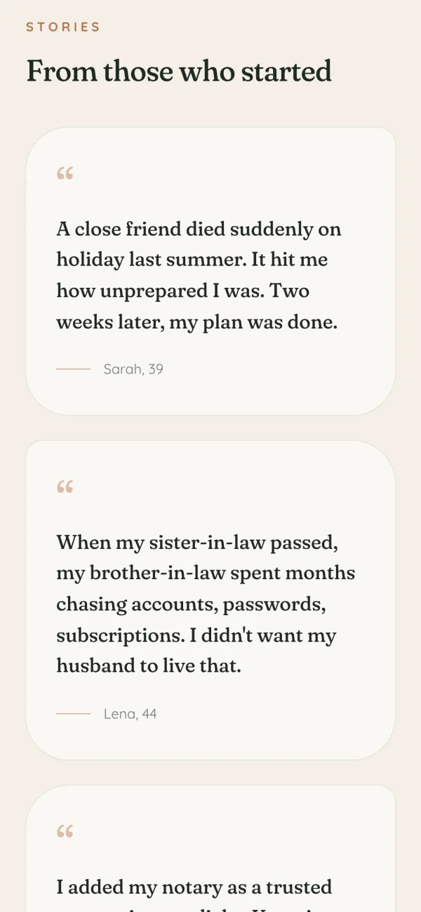 Variant A, testimonials section