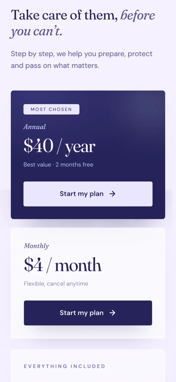 Variant B, pricing section