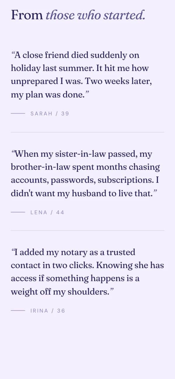 Variant B, testimonials section