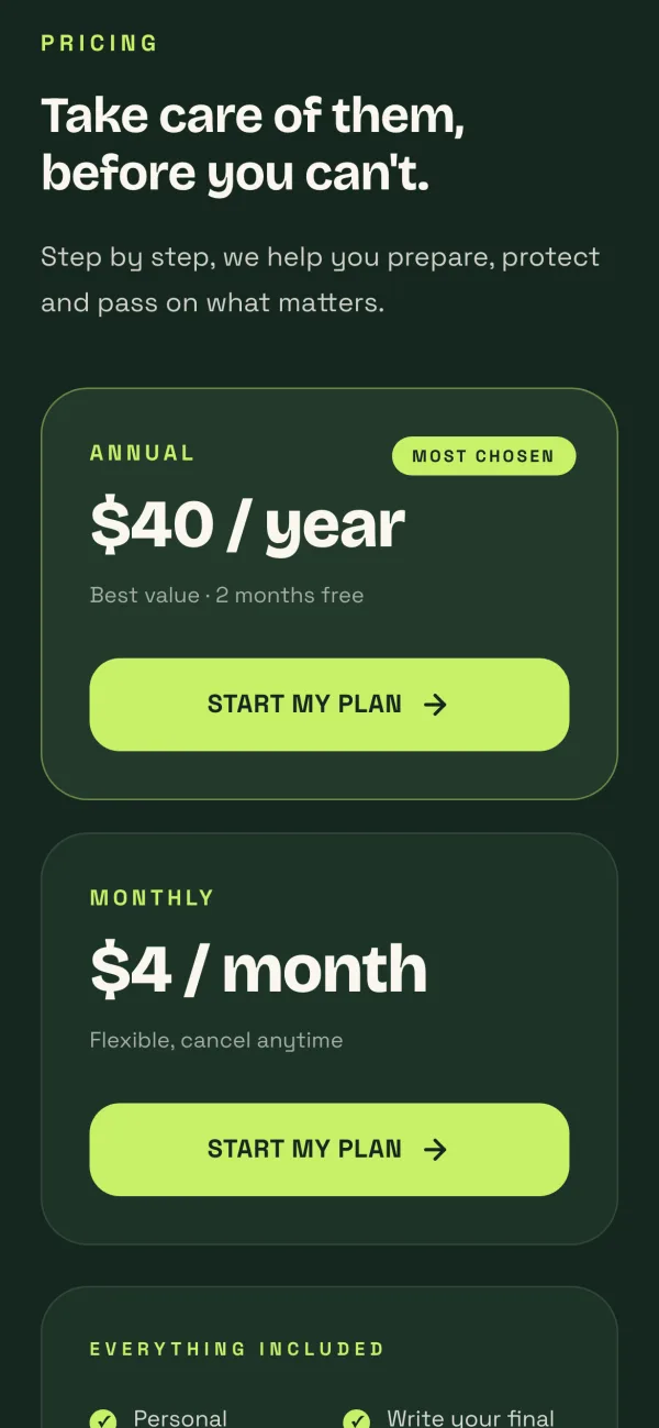 Variant C, pricing section