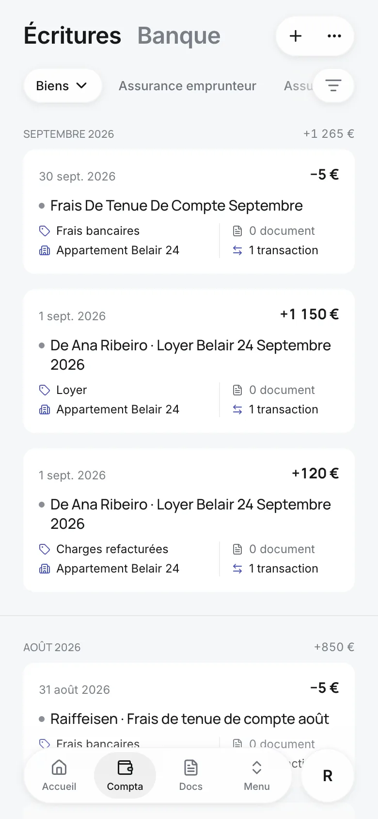 Status, property, category, and what is attached: a transaction, a document