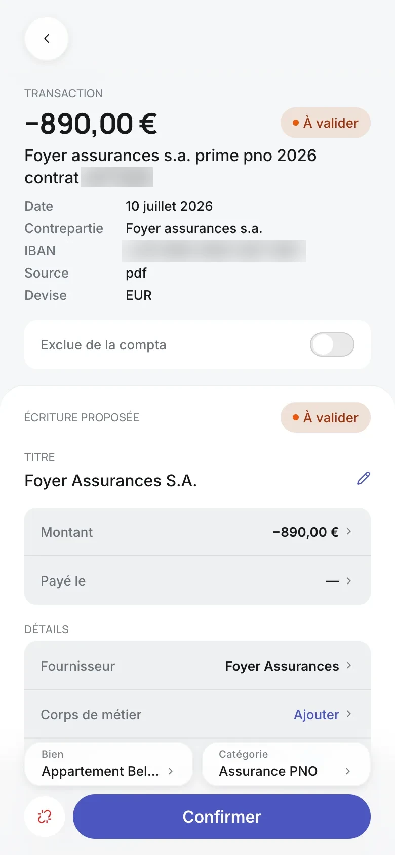 Bank line read-only on top, proposal editable under it, one button